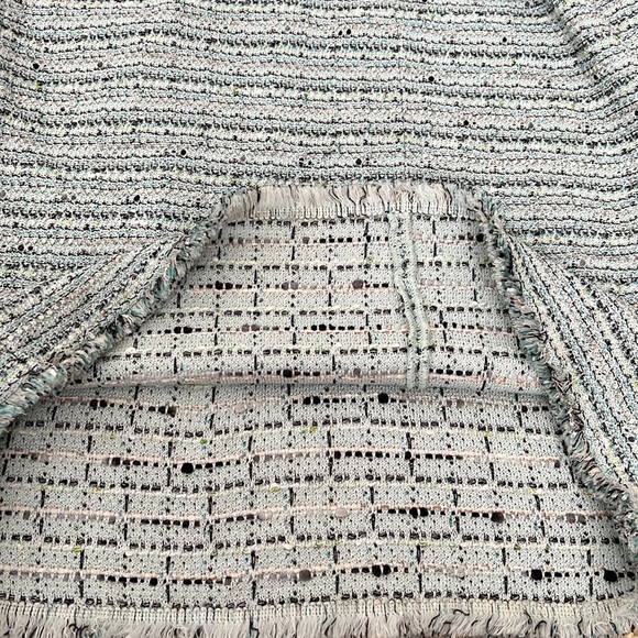 St. John Collection ‘Riana’ Tweed Fringe Split-neck Mint Green & Blue Dress - Picture 13 of 16